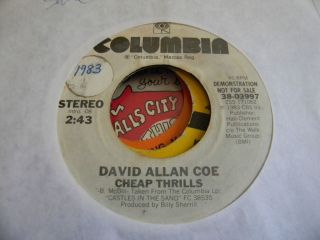 David Allen Coe 45 Cheap Thrills Columbia Promo 38 03997