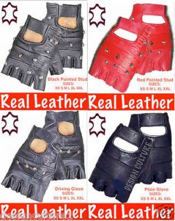 FINGERLESS LEATHER GLOVES BIKER GOTH PUNK GYM WEIGHT DRIVING CYCLING