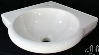 ALFI AB104 White Porcelain Corner Wall Mount Bathroom Sink Basin