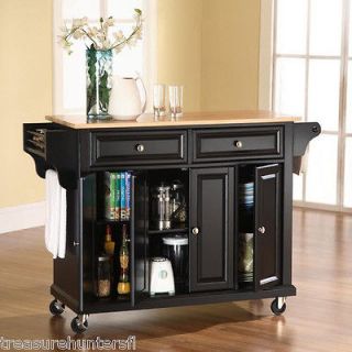 Kitchen Cart Island Food Storage Work Table Cook Food Counter Wood Top