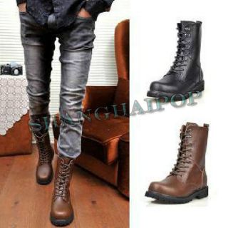 Boots Military Style Desert Leather Lace up Black Mens Vintage Ankle