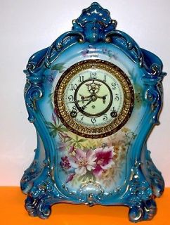 Antique, Ansonia La Mine Porcelin Mantle Clock. Royal Bonn. Dated June