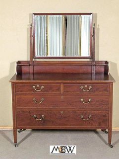Antique Flame Mahogany Vanity Chest Dresser w/ Mirror