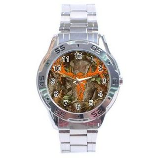 listed Mens Orange Deer Skull Camo Stainless Steel Analogue Watch