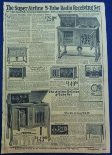 Original Vintage Antique 1924 5 Wards Ads for Radios and Radio Parts