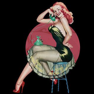 Pinup Sexy Girl  Sorry Wrong Number Vintage Style Mens T Shirt