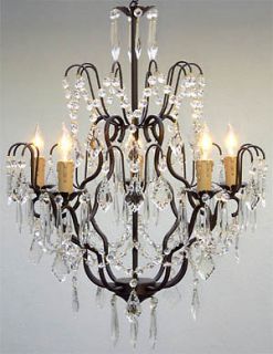 WROUGHT IRON & CRYSTAL CHANDELIER ****