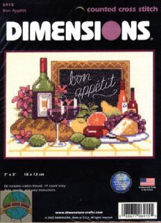 Cross Stitch Mini Kit ~ Dimensions Bread, Cheese & Wine Bon Appetit
