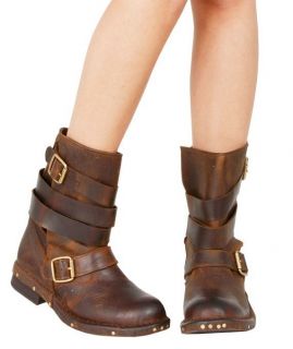 JEFFREY CAMPBELL BRITS ROUGES BROWN DISTRESSED LEATHER BUCKLE WRAP