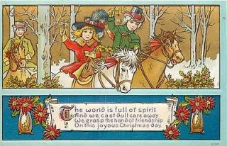 CHRISTMAS CHIL DREN RIDING HORSES COSTUME  MAILED 1914 K37449