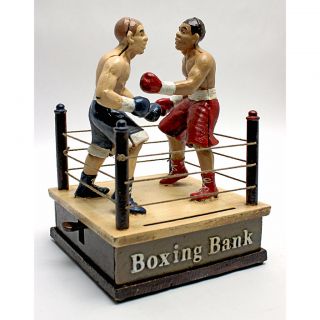 Iron Boxing Ring Boxers Bet Fight Antique Replica Mechanical Coin Bank