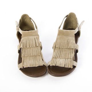 Womens Shoes Taupe Fringe Ankle Strap Flat Sandals Gladiator T Strap
