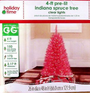 CHRISTMAS TREE PINK PRE LIT 4  INDIANA SPRUCE TREE 150 CLEAR LIGHTS