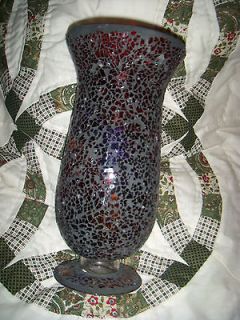 VINTAGE Red Glass Crackle Cut Large Pedestal Flower Vase