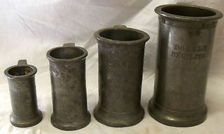 Set Of 4 Old Antique French Pewter Measuring Cups w Hallmarks