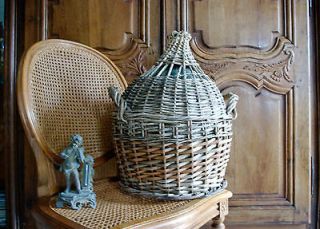 Huge antique French Provence rope & wicker green glass wine demijohn