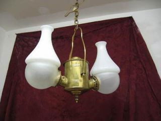 ANTIQUE BRASS NY. ANGLE LAMP 2 LIGHT RAILROAD TRAIN STATION HANGING