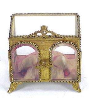 Antique French Mini Miniature Cabinet Jewelry Casket Glass Vitrine