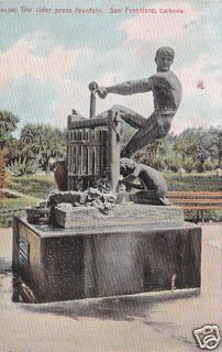 CA California SAN FRANCISCO Statue Cider Press Fountain 1910s Vintage