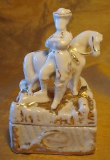 Antique Gold Gilt Porcelain HORSE w Soldier/Calvar y OFFICER Figurine