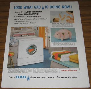 1958 Vintage Ad Philco Bendix Gas Duomatic Washer Dryer Combination