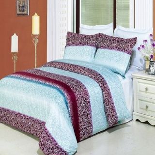 4pc Mauve/Aqua Modern Floral 300TC Egyptian Cotton Comforter Set King