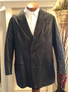 GIORGIO ARMANI COLLEZIONI Mens Black Leather Jacket Coat Sz. 42 MINT