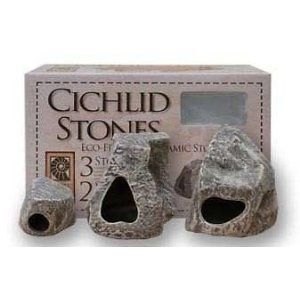 CICHLID STONES Ceramic Aquarium Rock Cave 3pc
