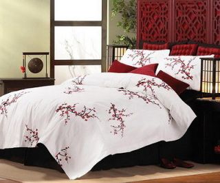 Asian Cherry Blossom Style King Size Comforter & Pillow Shams Bedding