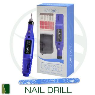 Acrylic BLUE Nail Art Drill KIT Electric FILE Buffer Bits Portable