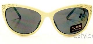 FOSSIL Brand Women SKYLAR Retro Cat Eye Sunglasses Faux Crystals White