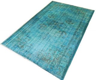 OVERDYED Vintage Blue Turquoise Turkish Rug, Custom made Patchwork