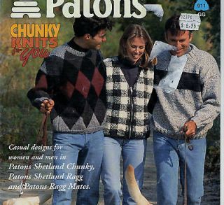 Knitting Pattern Patons Womens Mens Argyle Vest Navajo Jacket Sweater