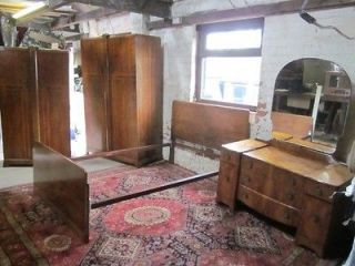 Art Deco Burr Walnut Bedroom Set. Bed, Dressing Table & Large / Small