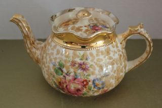 ARTHUR WOOD MADE IN ENGLAND # 3726 TEAPOT WHITE BROWN SPOTS MULTI