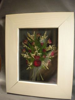 Framed picture   Red dried flower arrangement in glass