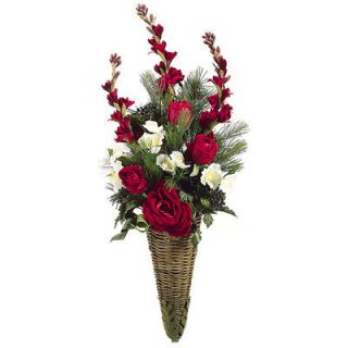 31 Rose Holiday Silk Flower Arrangement w/Hanging Cone  Red (case of