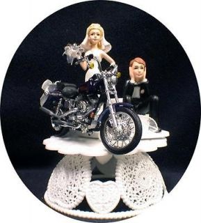 Wedding Cake Topper w/die cast Harley Davidson Motorcycle Black Dyno