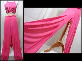 Novikov Paris 1960s Style Hot Pink Ruched Halter Palazzo Cut Out