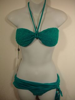 NWT $185 Nanette Lepore Tahiti Azule Blue Bikini Tassle Fringe Bandeau