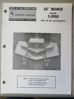 Wheel Horse Parts List and Instructions 60 Mower Model 5 0900 for 18