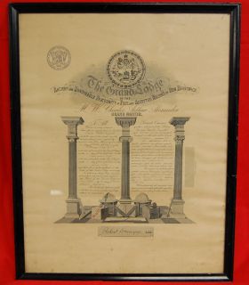 Framed New Brunswick Free Masons Certificate of Membership 1943