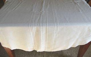 White Tablecloth woven stripe 86 x 58 oval vintage