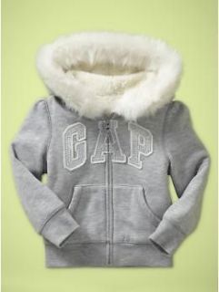 NWT Baby Gap Arch Logo Sequin Zip Hoodie Fur Lined & Hood Size 2 Years