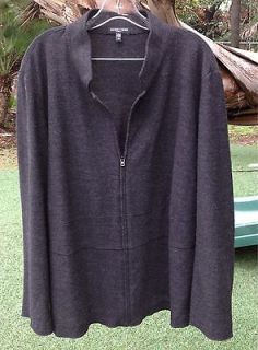 Eileen Fisher Woman Dark Gray ZipUp V Neck Long Sleeve Wool Jacket