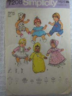 VTG Simp 7208 Baby Alive Doll Clothes Sewing Pattern