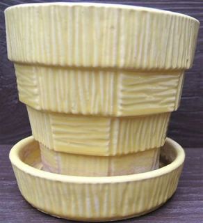 YELLOW 4 Inch TEXTURED FLOWER POT PLANTER USA POT and LINER COMBO