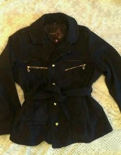 NWT BABY PHAT DESIGNER COLLECTION BLACK Wool Coat Belted Button, PLUS
