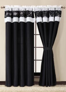 8PC Faux Silk Black White **Embroidery** Curtain Set    @Ava@