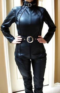 Smooth BLACK Lambskin LEATHER Avenger Catsuit Jumpsuit Womens 2X (18